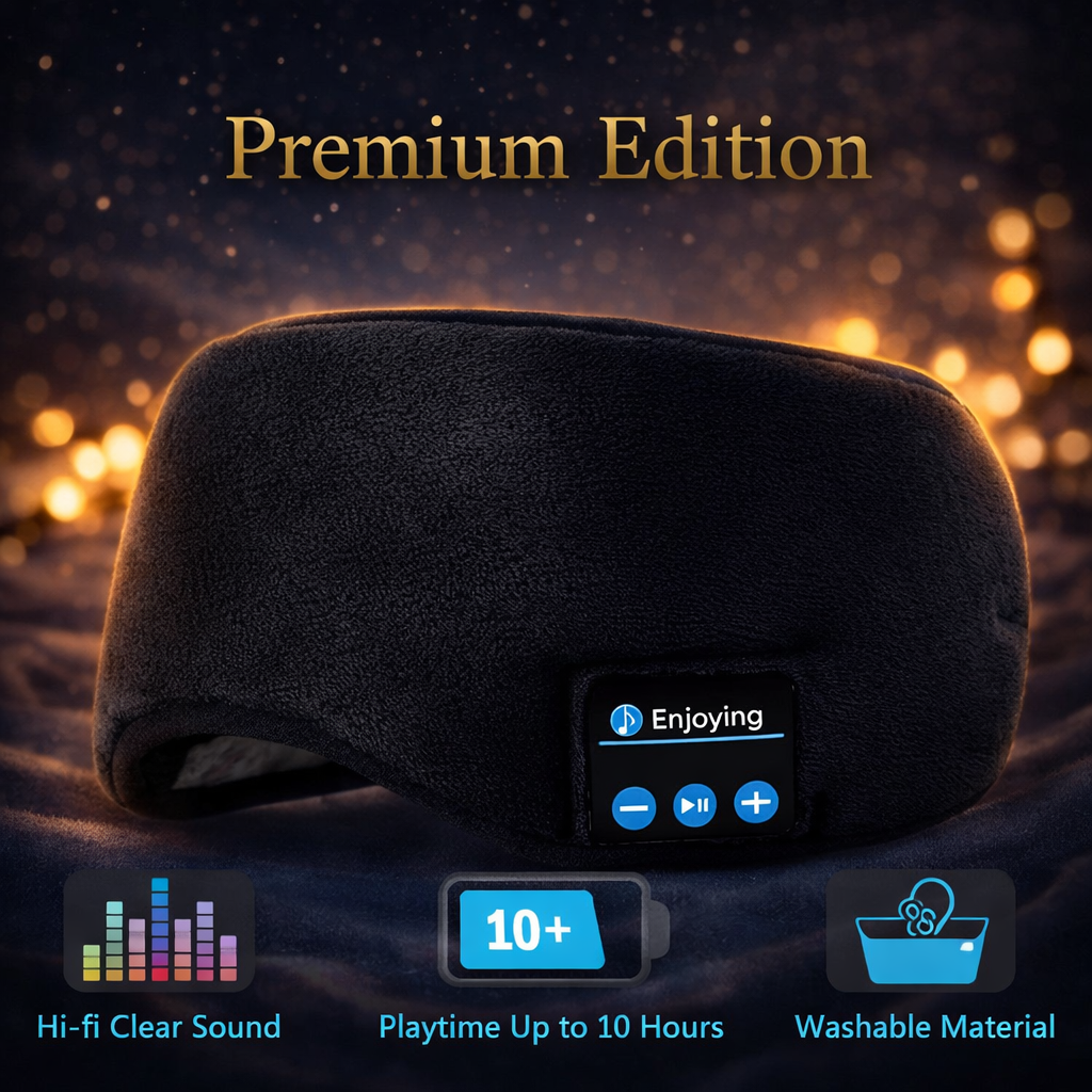 Premium Edition ThermTech Enjoying Bluetooth Sleep-Mask Earphones New Headband Elastic Wireless Headphone Music Eye Mask Blackout Headset