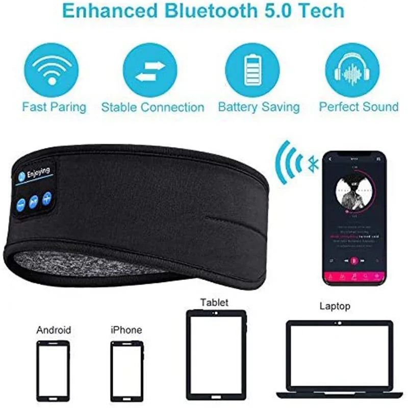 ThermTech Enjoying Sleep Mask Bluetooth Sleeping Earphones Headband Thin Soft Elastic Comfortable Wireless Music Headset Eye Mask For Side Sleeper