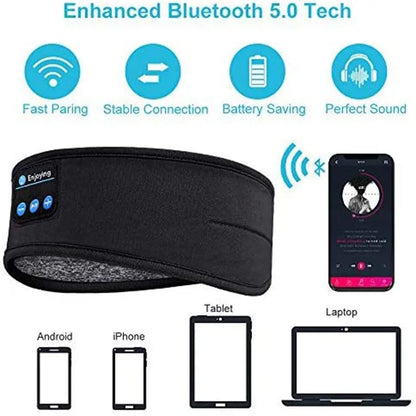 ThermTech Enjoying Sleep Mask Bluetooth Sleeping Earphones Headband Thin Soft Elastic Comfortable Wireless Music Headset Eye Mask For Side Sleeper